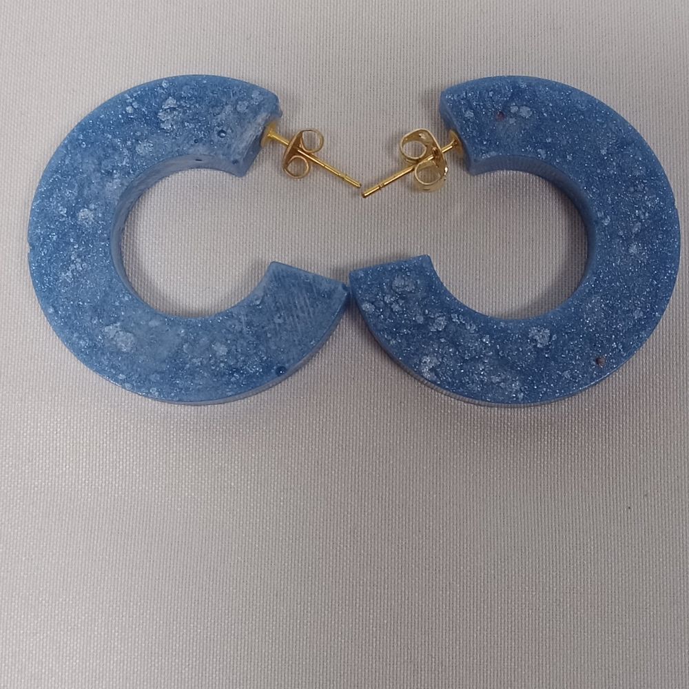 Blue resin hoop earrings with 18k gold plated earring posts